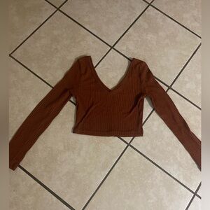 SHEIN Deep V-Neck Ribbed Crop Top - Brown